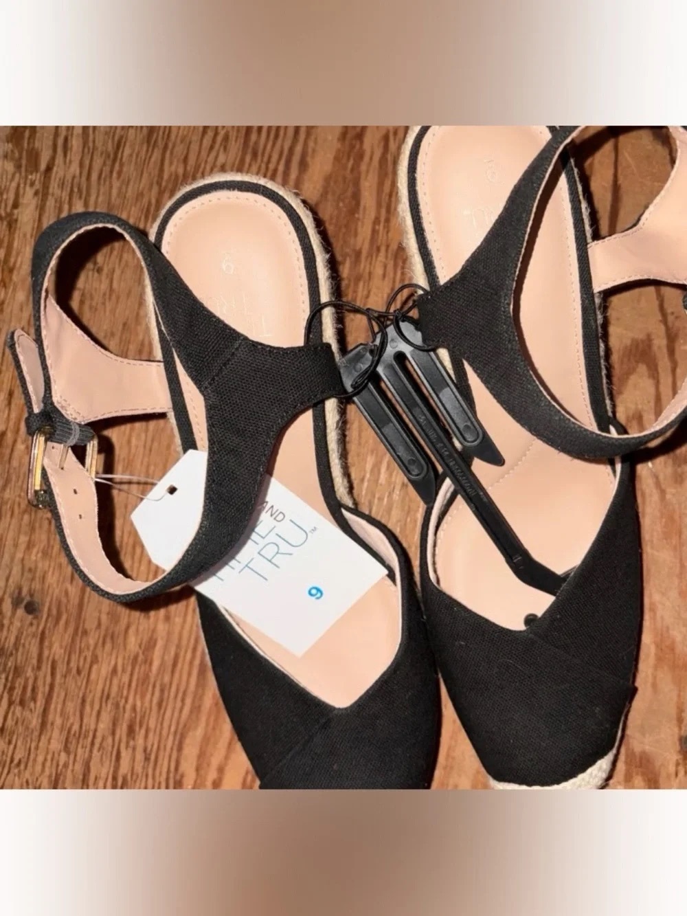 Time and Tru Black Espadrille Wedge Sandals